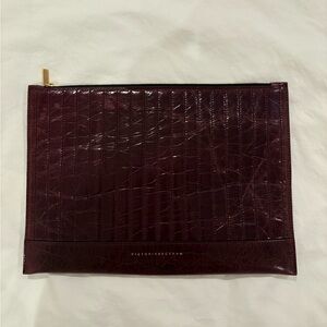 Victoria Beckham Burgundy Croc-Embossed Leather Wristlet Clutch